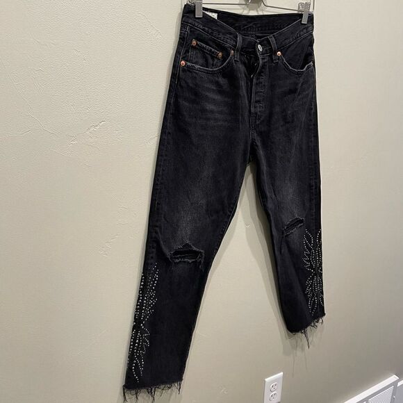 Levi's 501 Faded Black Wide Leg Flare Ankle Jeans - Size: 27 - Picture 5 of 12